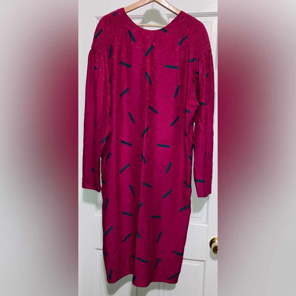 Vintage CHR Fuchsia and Green Silk Midi Dress 12